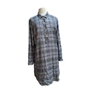 J.Jill Soft Plaid A-Line Shirt dress Gray 100% Tencel Roll Tab Sleeve